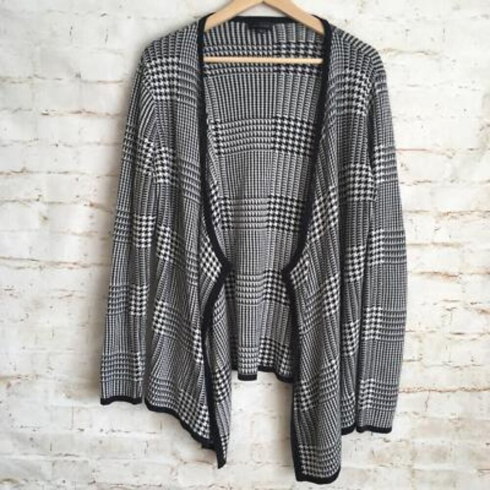 The Limited Size Small Black and White Lightweight Houndstooth Cardigan
